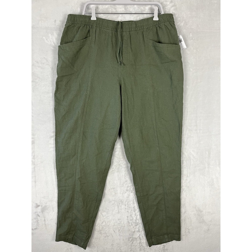 OLD NAVY Women Pants XL Tall Green High Waisted Linen Blend Cropped Arugula